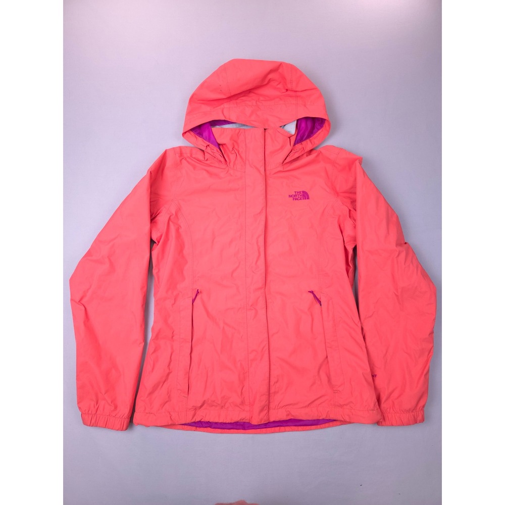 The North Face HyVent Rain Jacket Womens Medium Coral Pink Hooded Shell Coat